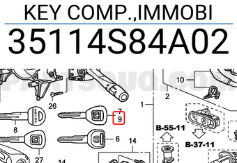 Honda 35114S84A02 KEY COMP.,IMMOBI