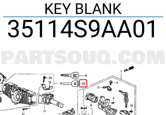 Honda 35114S9AA01 KEY BLANK