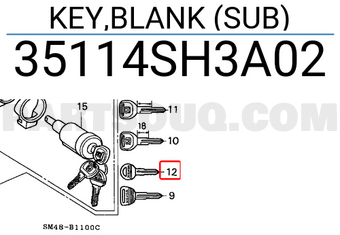 Honda 35114SH3A02 KEY,BLANK (SUB)