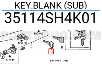 Honda 35114SH4K01 KEY,BLANK (SUB)