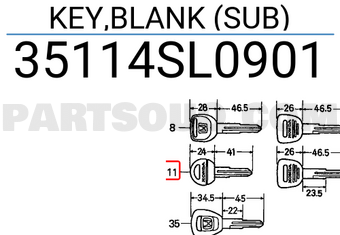 Honda 35114SL0901 KEY,BLANK (SUB)