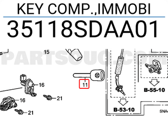 Honda 35118SDAA01 KEY COMP.,IMMOBI