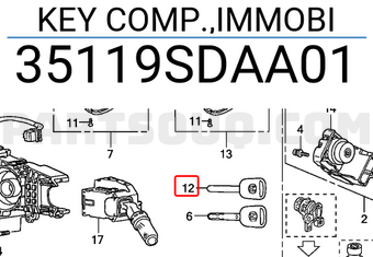 Honda 35119SDAA01 KEY COMP.,IMMOBI