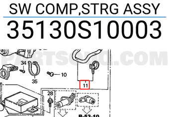 Honda 35130S10003 SW COMP,STRG ASSY