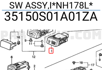 Honda 35150S01A01ZA SW ASSY,I*NH178L*