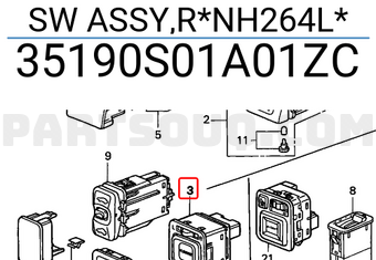 Honda 35190S01A01ZC SW ASSY,R*NH264L*