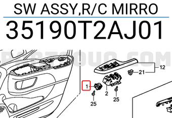 Honda 35190T2AJ01 SW ASSY,R/C MIRRO
