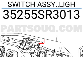 Honda 35255SR3013 SWITCH ASSY.,LIGH