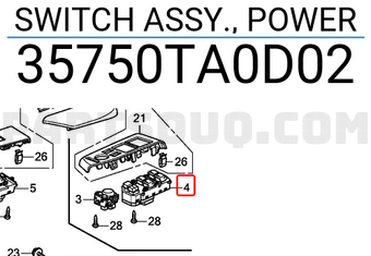 Honda 35750TA0D02 SWITCH ASSY., POWER