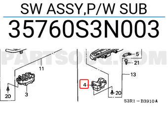 Honda 35760S3N003 SW ASSY,P/W SUB