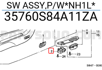 Honda 35760S84A11ZA SW ASSY,P/W*NH1L*