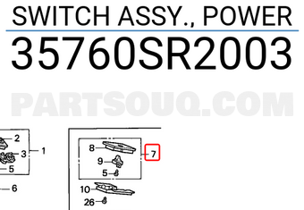 Honda 35760SR2003 SWITCH ASSY., POWER