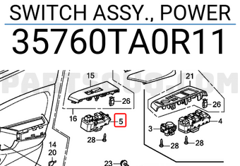 Honda 35760TA0R11 SWITCH ASSY., POWER