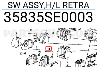 Honda 35835SE0003 SW ASSY,H/L RETRA