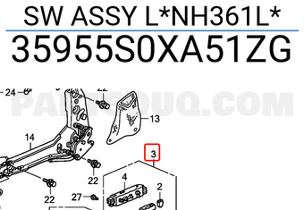 Honda 35955S0XA51ZG SW ASSY L*NH361L*