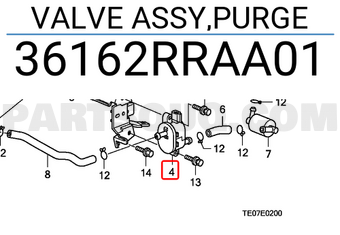 Honda 36162RRAA01 VALVE ASSY,PURGE