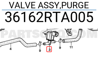 Honda 36162RTA005 VALVE ASSY,PURGE
