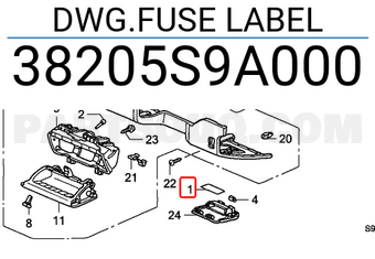 Honda 38205S9A000 DWG.FUSE LABEL