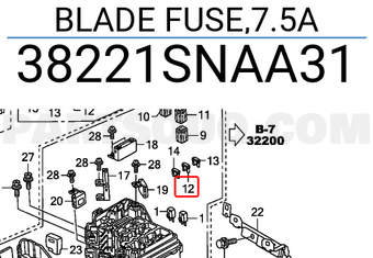 Honda 38221SNAA31 BLADE FUSE,7.5A