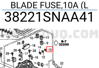 Honda 38221SNAA41 BLADE FUSE,10A (L