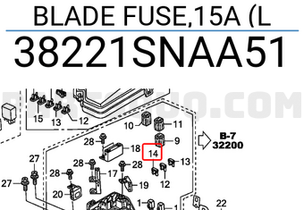 Honda 38221SNAA51 BLADE FUSE,15A (L