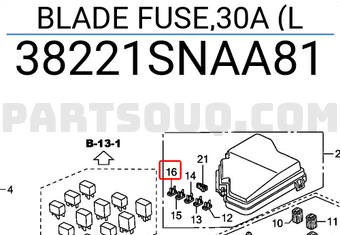 Honda 38221SNAA81 BLADE FUSE,30A (L