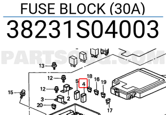 Honda 38231S04003 FUSE BLOCK (30A)