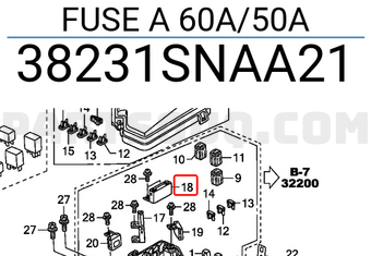 Honda 38231SNAA21 FUSE A 60A/50A
