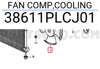 Honda 38611PLCJ01 FAN COMP,COOLING