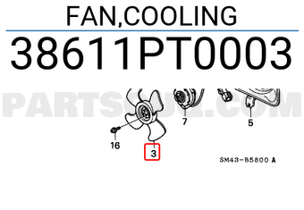 Honda 38611PT0003 FAN,COOLING