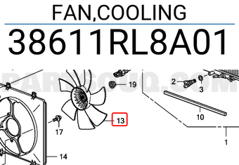 Honda 38611RL8A01 FAN,COOLING