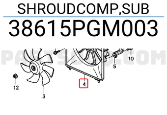 Honda 38615PGM003 SHROUDCOMP,SUB
