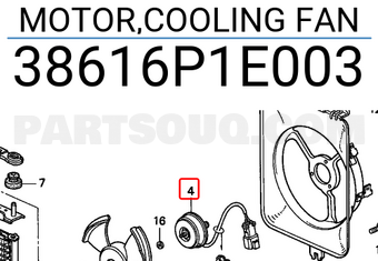Honda 38616P1E003 MOTOR,COOLING FAN