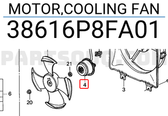 Honda 38616P8FA01 MOTOR,COOLING FAN