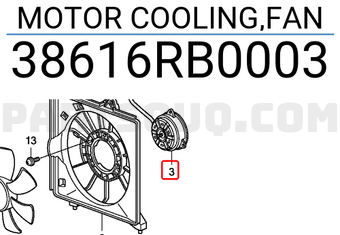 Honda 38616RB0003 MOTOR COOLING,FAN