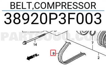 Honda 38920P3F003 BELT,COMPRESSOR