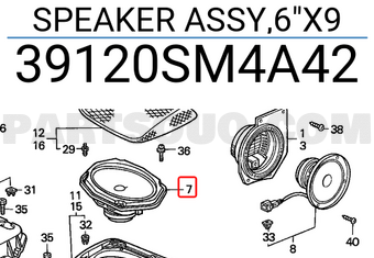 Honda 39120SM4A42 SPEAKER ASSY,6"X9