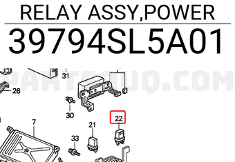 Honda 39794SL5A01 RELAY ASSY,POWER