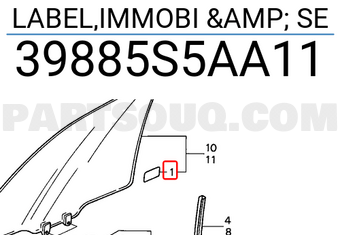 Honda 39885S5AA11 LABEL,IMMOBI & SE