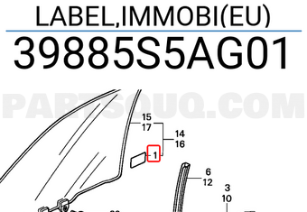Honda 39885S5AG01 LABEL,IMMOBI(EU)