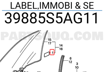 Honda 39885S5AG11 LABEL,IMMOBI & SE