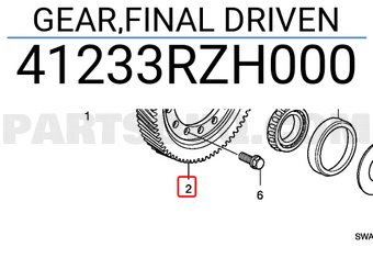 Honda 41233RZH000 GEAR,FINAL DRIVEN