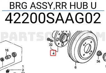 Honda 42200SAAG02 BRG ASSY,RR HUB U