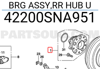 Honda 42200SNA951 BRG ASSY,RR HUB U