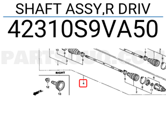 Honda 42310S9VA50 SHAFT ASSY,R DRIV