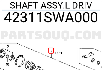 Honda 42311SWA000 SHAFT ASSY,L DRIV