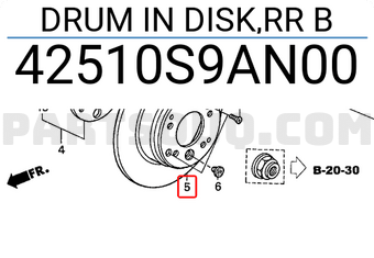 Honda 42510S9AN00 DRUM IN DISK,RR B