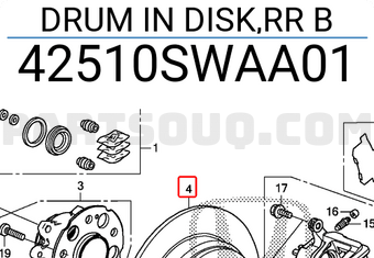 Honda 42510SWAA01 DRUM IN DISK,RR B