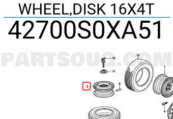 Honda 42700S0XA51 WHEEL,DISK 16X4T