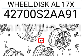 Honda 42700S2AA91 WHEEL,DISK AL 17X